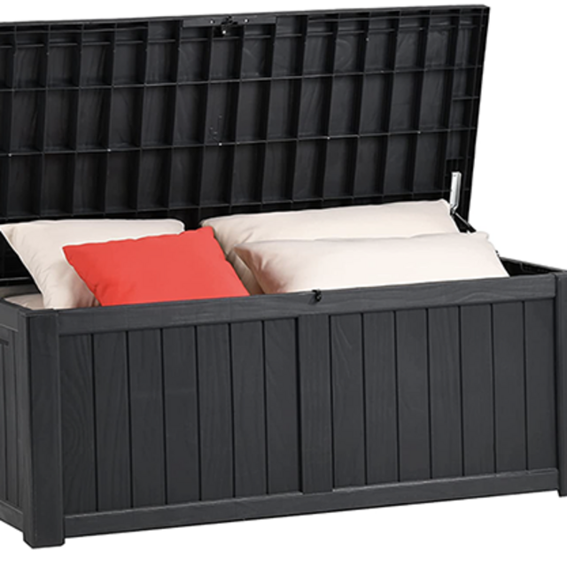 YITAHOME 120 Gallon Outdoor Storage Deck Box, Large Resin Patio Storage for Outdoor Pillows, Garden Tools and Pool Supplies, Waterproof, Lockable (Black)