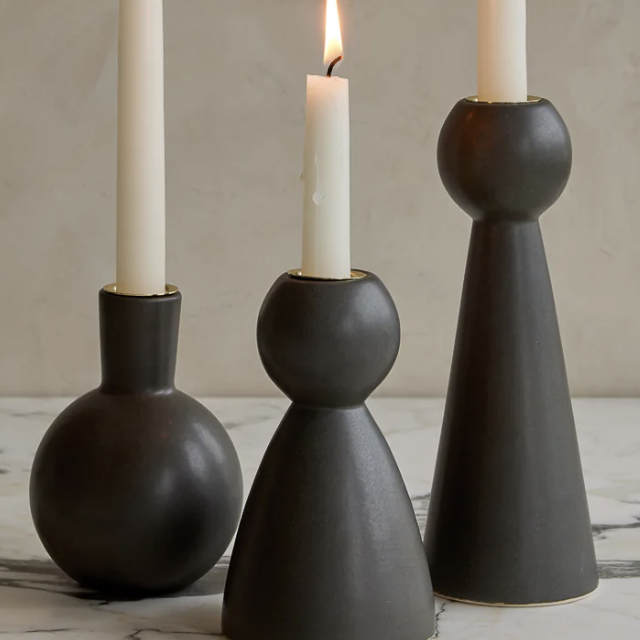 Almost Black Ceramic Candle Holder