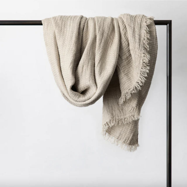Estela Linen Waffle Throw - Natural