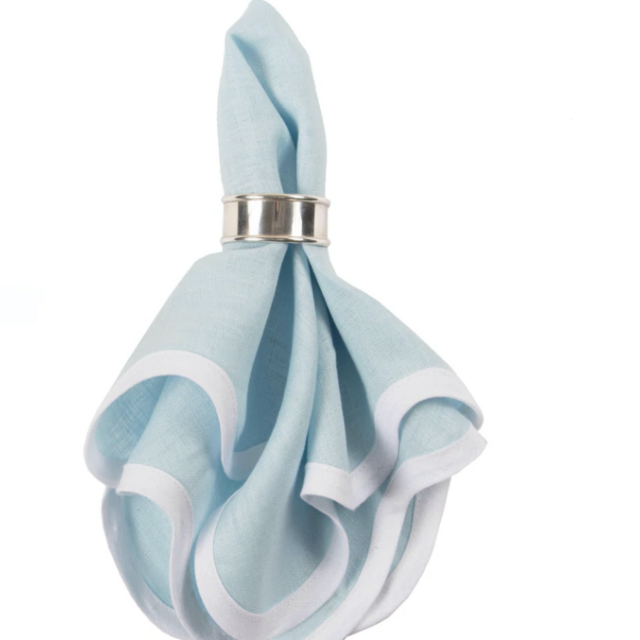 Scalloped Linen Napkin, Sky Blue