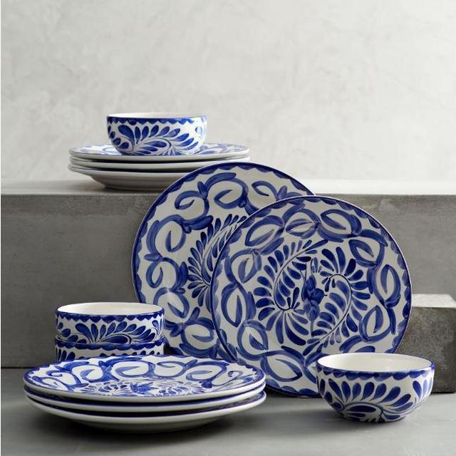 Puebla Stoneware Dinnerware Set of 12 - Blue