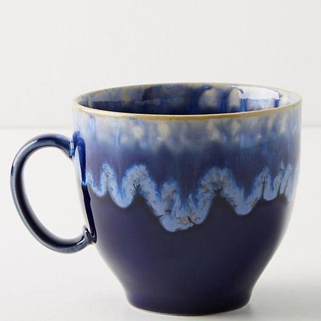 Anthropologie - Zabra Mugs x2 - one Navy, one Pink
