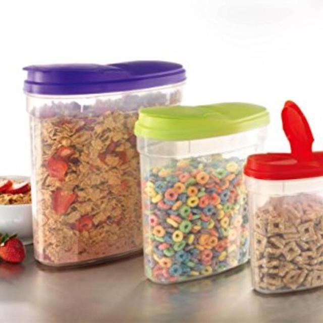 Large Plastic Cereal/Snack Keeper, Dry Food Storage Holder/Containers,Flip Top Lid for Easy Pouring, Ergonomic Grip for Easy Handling, Great for any Dry Food to Stay Fresh! (Set of 3)