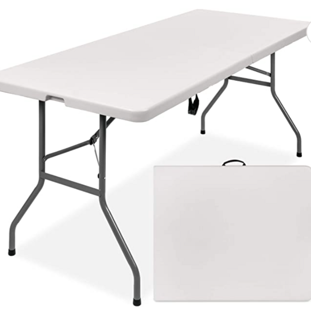 Best Choice Products 8ft Plastic Folding Table, Indoor Outdoor Heavy Duty Portable w/Handle, Lock for Picnic, Party, Pong, Camping - White