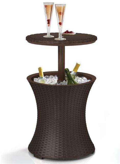Keter 7.5-Gal Cool Bar Rattan Style Outdoor Patio Pool Cooler Table, Brown