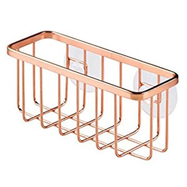 InterDesign Gia Kitchen Sink Suction Holder for Sponges, Scrubbers, Soap - Copper