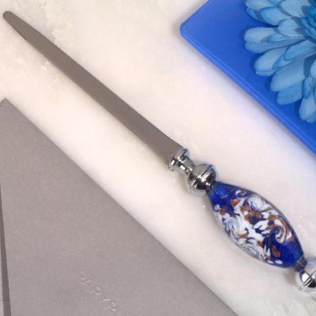 1 Dazzling Murano Art Blue and White Letter Opener