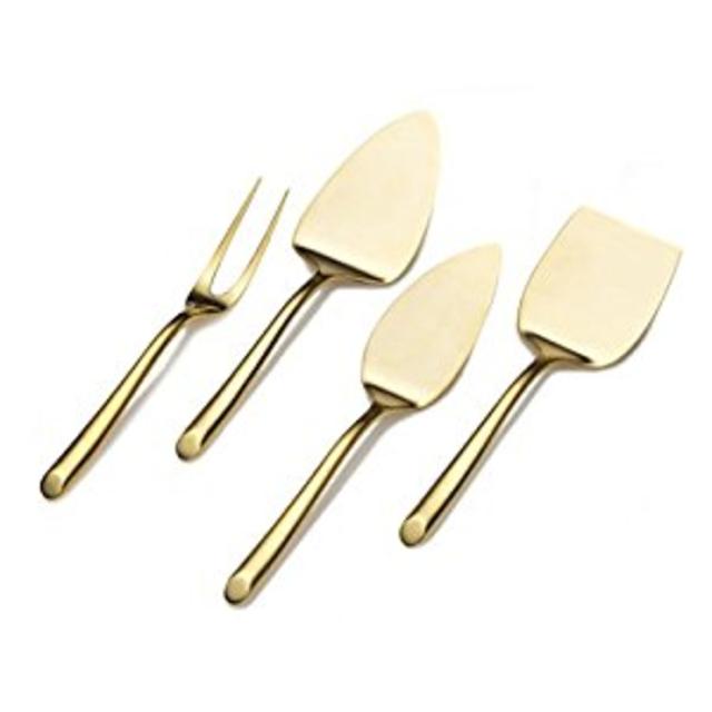 Towle Living 24k Gold Plated Wave 4 Piece Cheese Set, Stainless Steel