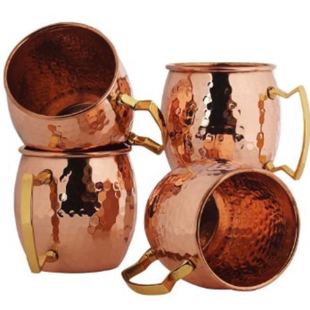RV Hammered Copper Moscow Mule Mug with Brass Handle, 18oz, Pack of 4
