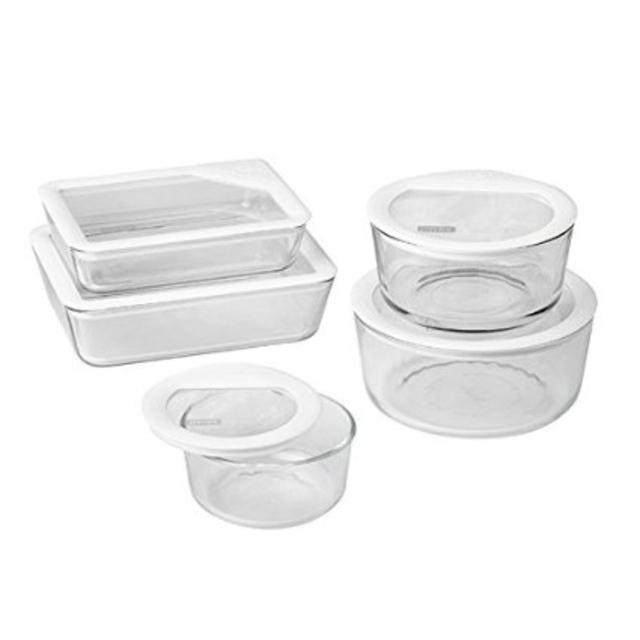 Pyrex 10 Piece Ultimate Food Storage Set, White/Clear