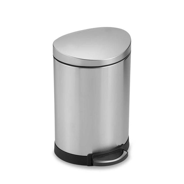 simplehuman® Brushed Stainless Steel Fingerprint-Proof 6-Liter Semi-Round Step Can