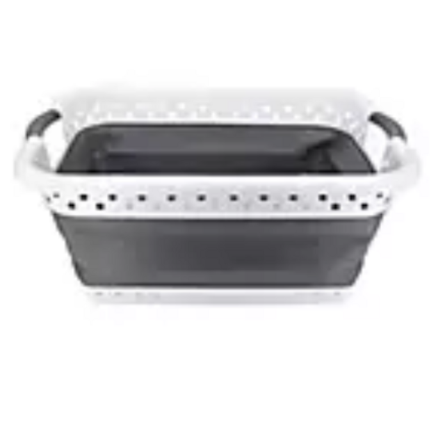 Collapsible Laundry Basket in Grey/White