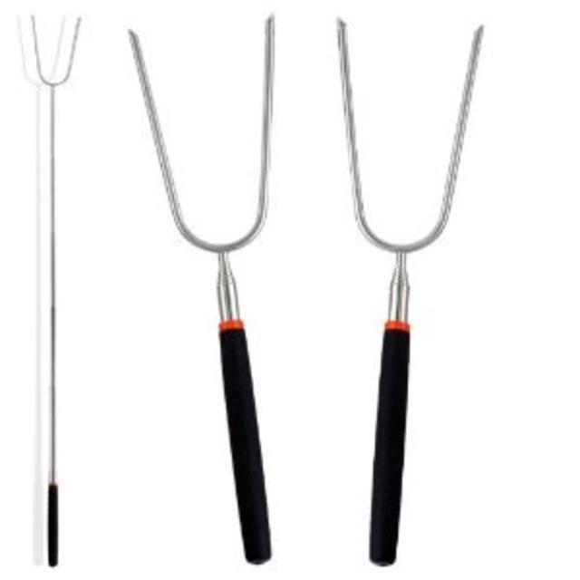 2pc Deluxe Telescoping Stainless Steel Campfire Forks - Extend to 36" - Insulated Handle