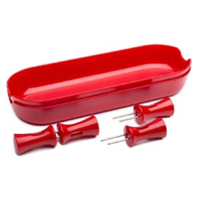 Zak Designs Corny Corn on The Cob Skewers and Dishes, Red, Set of 2