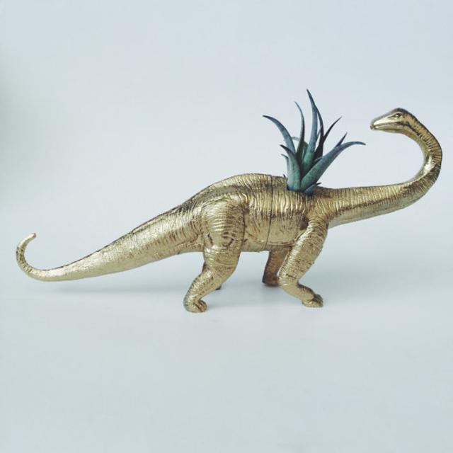Large Gold Brontosaurus Dinosaur Planter with Air Plant