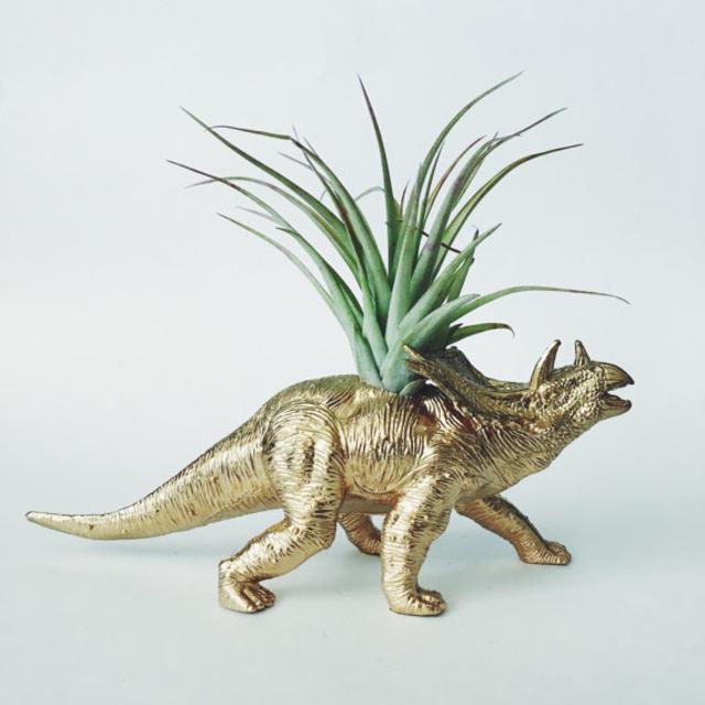 Large Gold Triceratops Dinosaur Planter