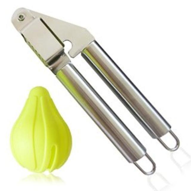 Garlic Press and Peeler Best Set. Stainless Steel Kitchen Minced Garlic Cloves Crusher + Silicone Vegetable Peeler Utensils Cooking Tools