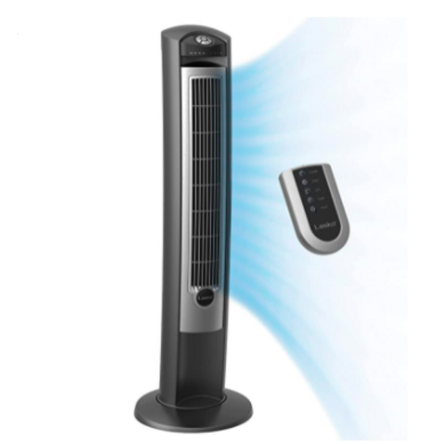 Lasko Portable Electric 42" Oscillating Tower Fan with Nighttime Setting, Timer and Remote Control for Indoor, Bedroom and Home Office Use, Silver T42951