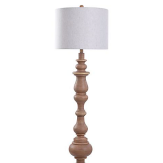 Bee & Willow™ Wood Turned Floor Lamp in Natural with Natural Linen Shade