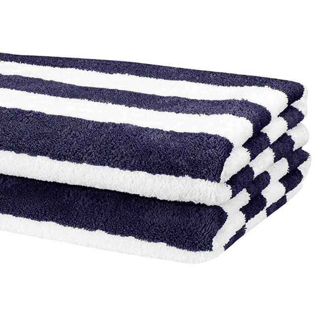 AmazonBasics Cabana Stripe Beach Towel - Pack of 2, Navy Blue