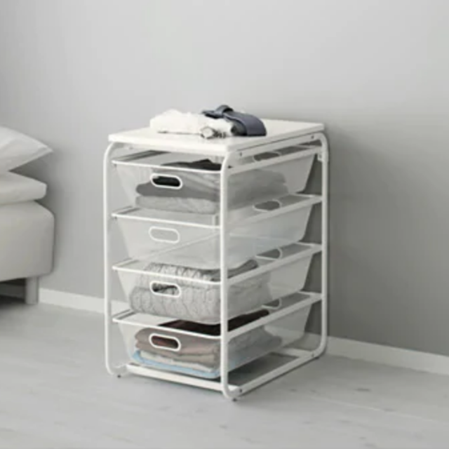 ALGOT								Frame with 4 mesh baskets/top shelf, white