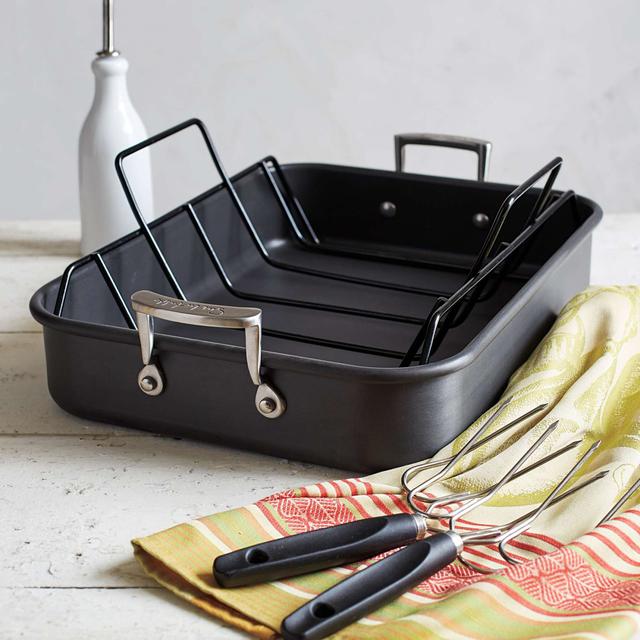Sur La Table® Hard-Anodized Roasting Pan with Nonstick Rack and Bonus Lifters