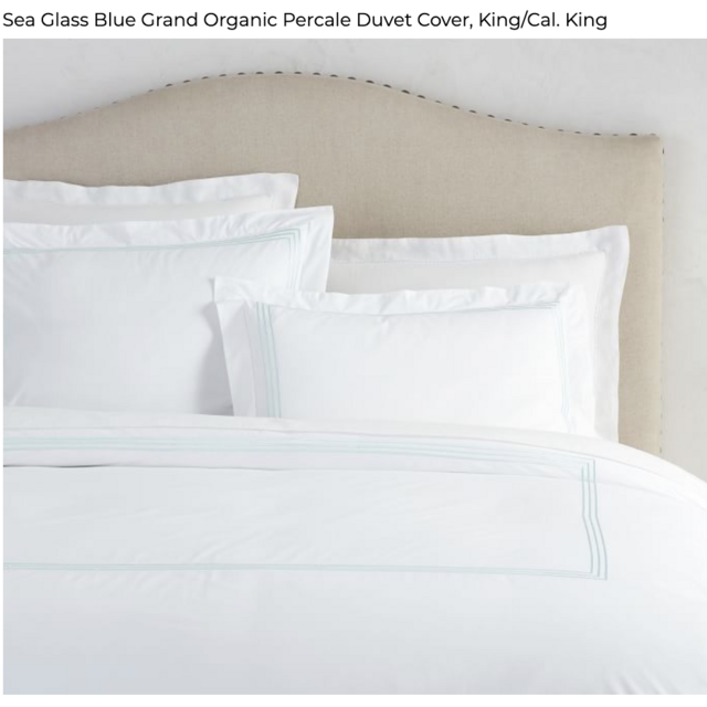 King Sea Glass Blue Grand Organic Percale Duvet Cover from Pottery Barn