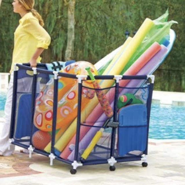 Modern Blue Pool Storage Bin - XX-Large | Perfect Contemporary Nylon Mesh Basket Organizer For Your Goggles, Beach Balls, Floats, Swim Toys & Accessories | Air Dry Items Quickly & Easily Roll The Mesh Storage Bins To Your Home Garage or Shed