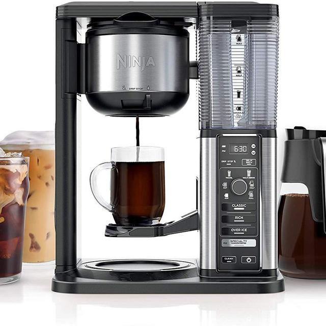 Ninja Specialty Fold-Away Frother (CM401) Coffee Maker, Single Serve to 10 Cup (50 oz.), Glass Carafe