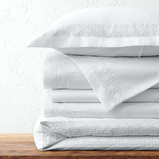 Supima Cotton No Iron Sateen Embroidered Duvet Cover, Full/Queen Size, All White - 400 Thread Count