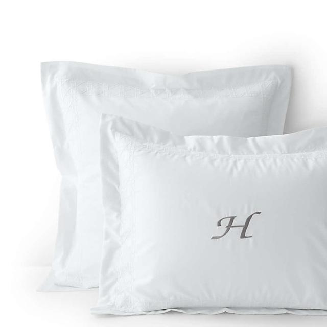 Supima Cotton No Iron Sateen Embroidered Sham, Standard, All White - 400 Thread Count