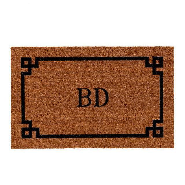 Small Greek Key Personalized Coir Mat with C initial, black