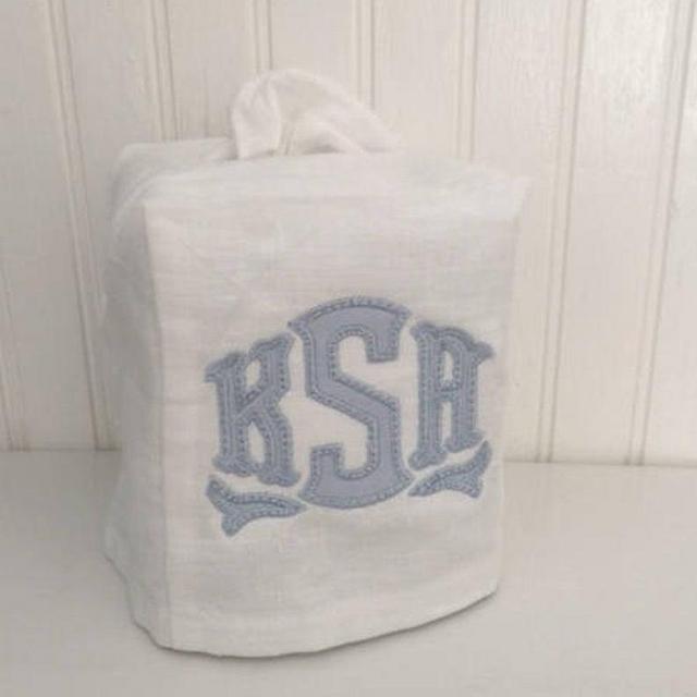 Monogrammed Applique Tissue Box Cover - White (see note for personalization)