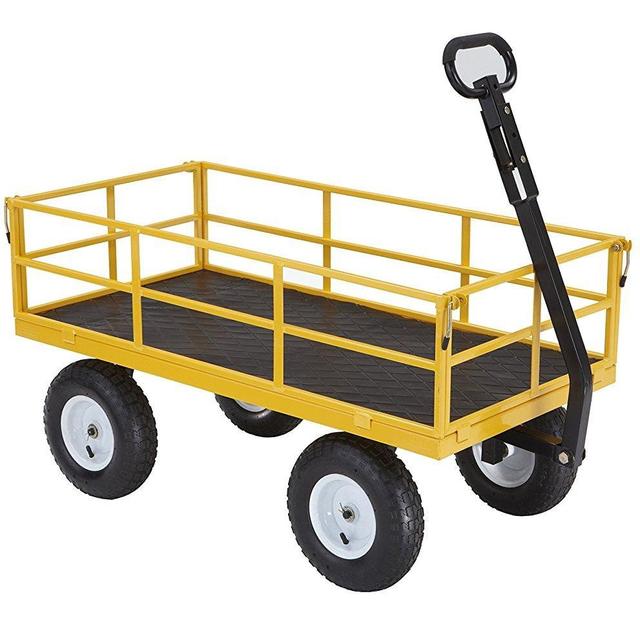 Gorilla Carts Heavy-Duty Steel Utility Cart with Removable Sides and 13" Tires, 1200-lbs. Capacity, Yellow