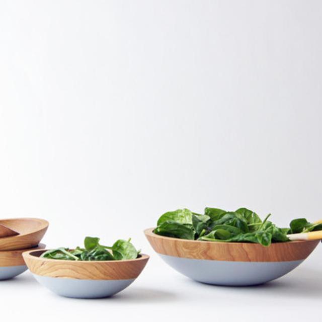 Salad Serving Set, Cherry Wood in Feather (Grey)