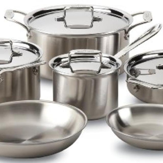 All-Clad BD005710-R D5 Brushed Stainless Steel 5-Ply Bonded Dishwasher Safe Cookware Set, 14-Piece, Silver