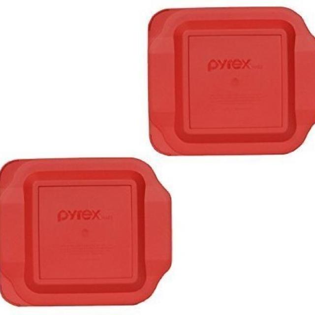 Pyrex Red Plastic Lid for 2 Quart 8-inch Square Baking Dish #222-PC (2-Pack)