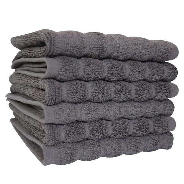 Classic Turkish Towels Combed Cotton Luxury Wash Cloths 13x13 Gray Color, Rib Style (Set of 6) Made in Turkey