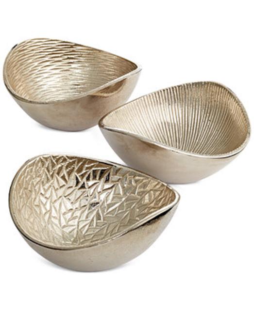 Serveware, Set of 3 Metallic Organic Nut Bowls