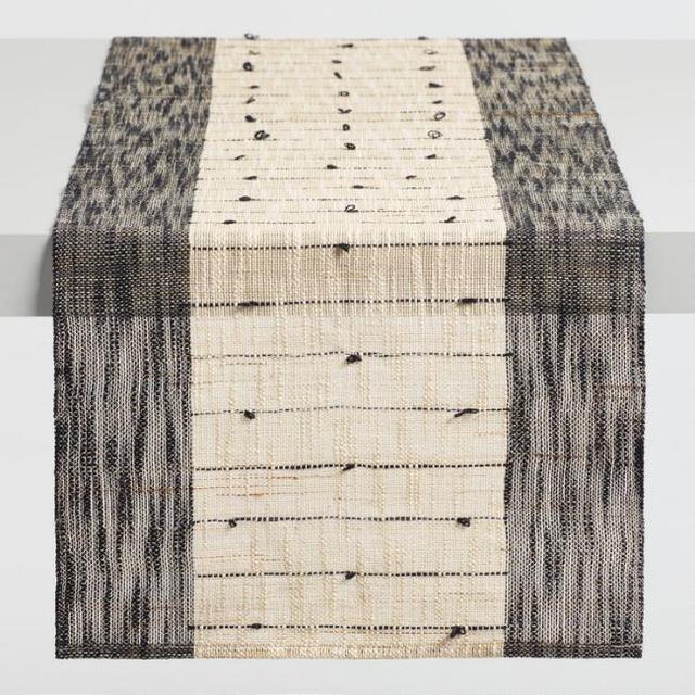 Black and White Natural Fiber Woven Table Runner