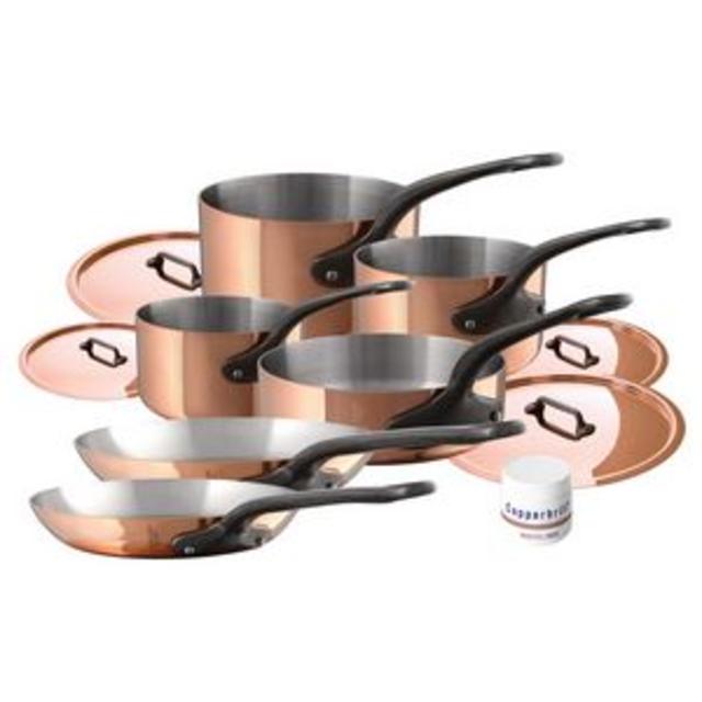 Mauviel M'250c Copper & Stainless Steel Cookware Set, 10 pieces, cast iron handles