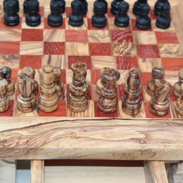 Square Shaped Olive Wood Chess Set