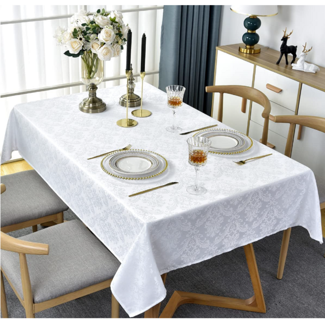 Jacquard Damask White Tablecloth Rectangle 52 x 70 Inch
