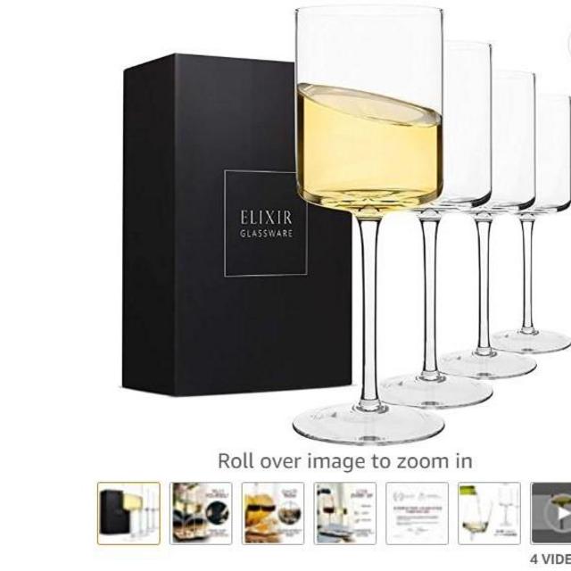 Square Wine Glasses Set of 4 - Crystal Wine Glasses 14oz in Gift Packaging - Large Red Wine Glass on Long Stem - Unique Modern Shape - Lead-Free - For White & Red Wine