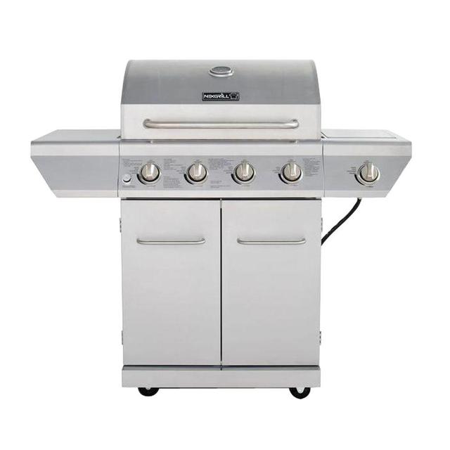 4-Burner Propane Gas Grill in Stainless Steel with Side Burner