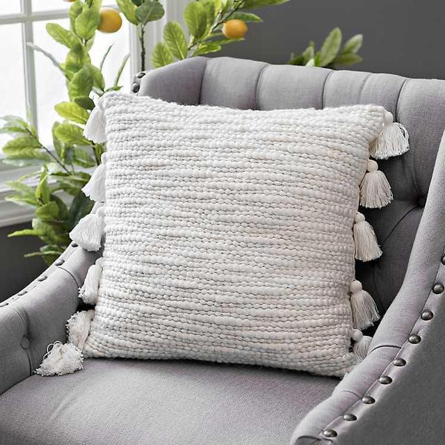 KIRKLANDS Ivory Tassel Pillow
