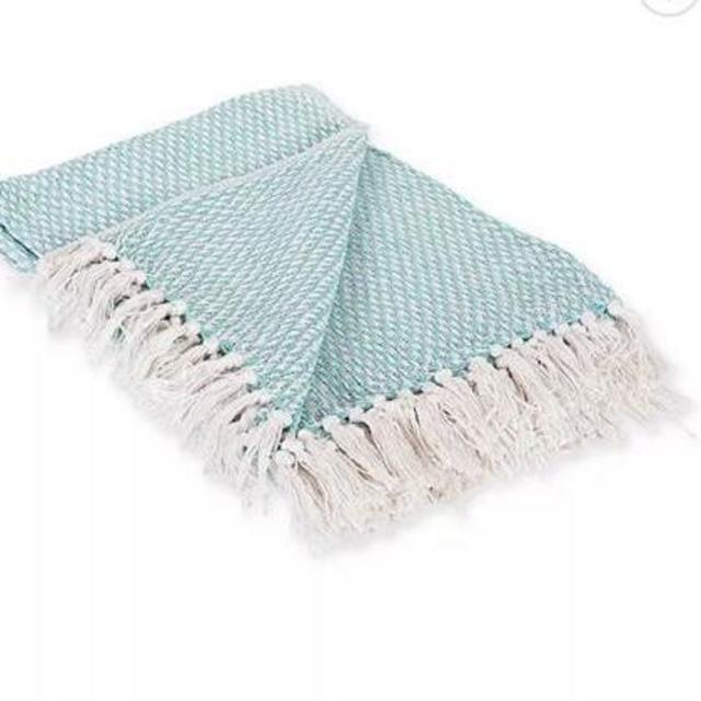 Woven Stripe Throw Blanket in Aqua