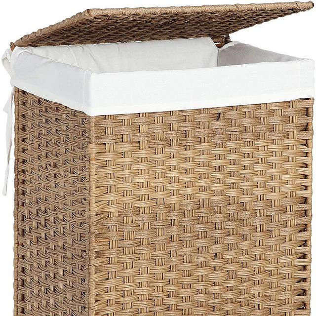 SONGMICS Handwoven Laundry Hamper, Synthetic Rattan Laundry Basket with Removable Liner Bag, Clothes Hamper with Handles for Laundry Room, Natural ULCB51NL