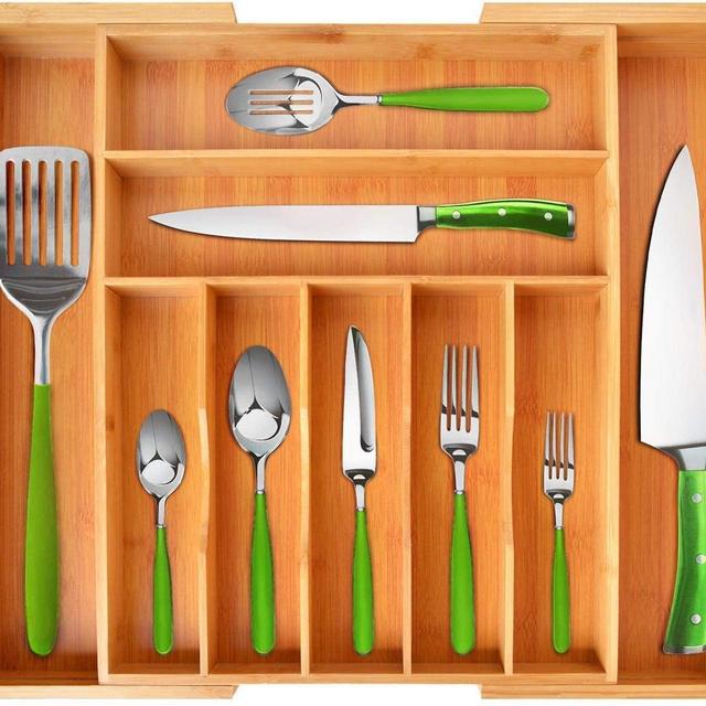 Bamboo Kitchen Drawer Organizer - Expandable Silverware Organizer/Utensil Holder and Cutlery Tray (20”-17.5”, Natural)
