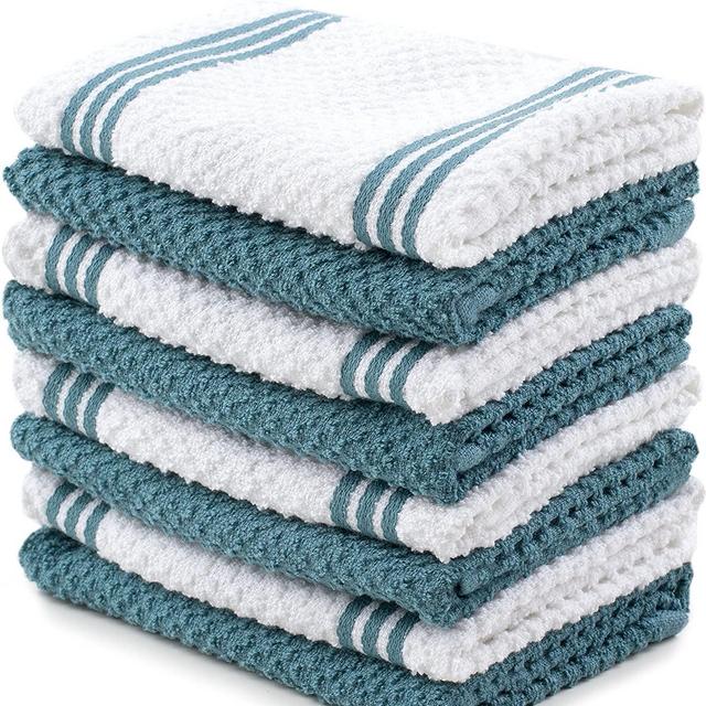 Sticky Toffee Cotton Terry Kitchen Dishcloth Towels, 8 Pack, 12 in x 12 in, Blue Stripe
